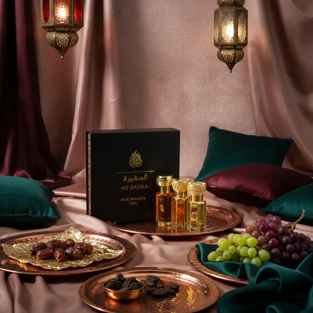 Coffret As Safira dans une ambiance orientale, lanternes et fruits secs